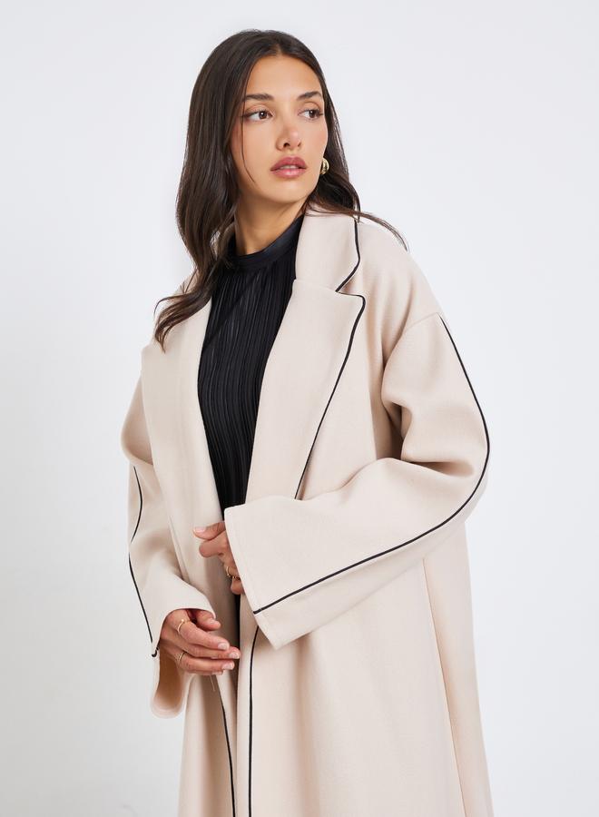 Styli Women Beige Abaya with Contrast Trim Detail - Image 2